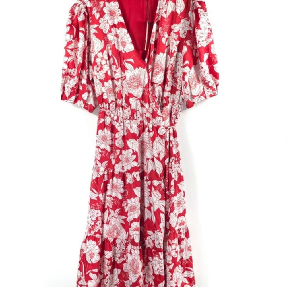 NWT REBECCA MINKOFF Mary Wrap Up Tie‎ Floral Flowy Midi Dress MEDIUM - Picture 9 of 14